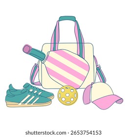 Pickleball gear set illustration for sports posters, apparel prints, or social media posts