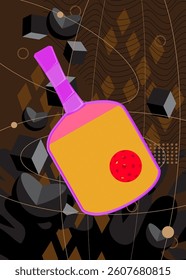 Pickleball geometrical graphic retro theme background. Minimal geometric elements. Vintage abstract shapes vector illustration.