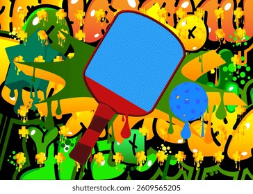 Pickleball graffiti. Abstract modern street art decoration performed in urban painting style.