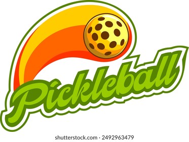 Diseño de logo gráfico de PickleBall. Vector Dibujado A Mano Ilustración Aislado Sobre Fondo Transparente