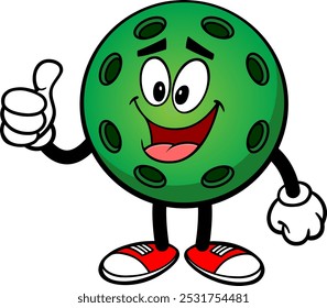 Bola Verde de Picleball com Polegar para Cima, ilustração desenhada à mão
