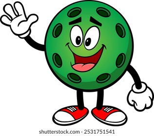 Pickleball Green Ball  Waving, Hand Drawn Vector illustration, Isolated On Transparent Background