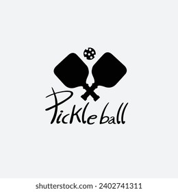 pickleball Icons and a pickleball club vector silhouette illustration,  tennis ball, club, playing, 