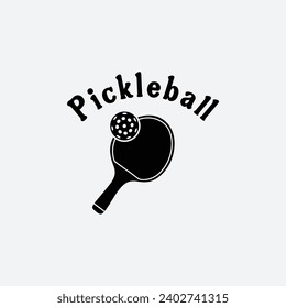 pickleball Icons and a pickleball club vector silhouette illustration,  tennis ball, club, playing, 