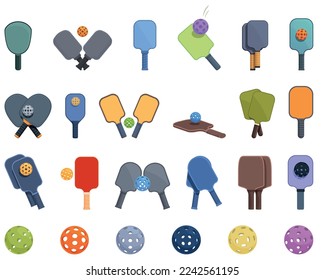 Pickleball icons set cartoon vector. Game man. Sport racket