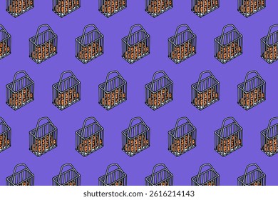pickleball with iron basket colorful pattern on purple background. doodle pickleball with bucket seamless pattern background. pickleball with ball rack seamless pattern for pickleball merchandise