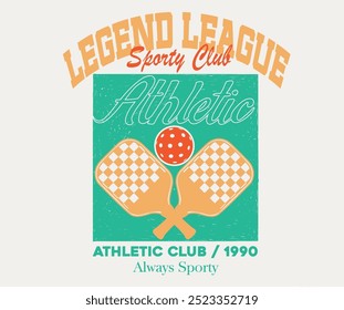 Pickleball legend sport club vector t-shirt design. Sport poster. Tennis college league.