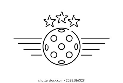 Pickleball line icon. Ball for paddle with stars. Sport equipment for tennis. Emblem for league and tournament. Branding and identity. Outline vector illustration isolated on white background