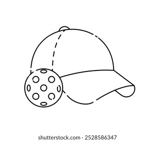 Pickleball line icon. Ball for paddle with cap. Sport equipment for tennis. Recreational activity, team sports game. Outline vector illustration isolated on white background