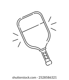 Pickleball line icon. Racket for paddle league. Sport equipment for tennis. Active recreation and leisure. Competitive activity. Crest and logo. Outline vector illustration isolated on background