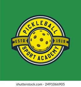 Logotipo de la insignia de Pickleball. Conjunto de emblema de Ilustración vectorial de colección para un club de pickleball