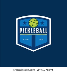 Logotipo de la insignia de Pickleball. Conjunto de emblema de Ilustración vectorial de colección para un club de pickleball