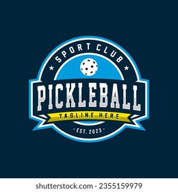 Pickleball logo badge emblem. Sports label vector illustration for a pickleball club