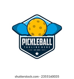 Pickleball logo badge emblem. Sports label vector illustration for a pickleball club