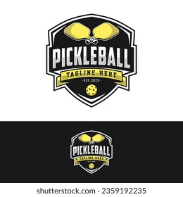 Pickleball logo badge emblem. Sports label vector illustration for a pickleball club