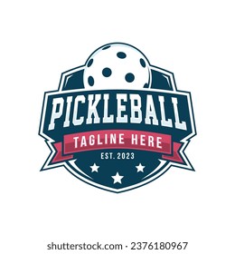 Pickleball logo badge emblem. Sports label vector illustration for a pickleball club