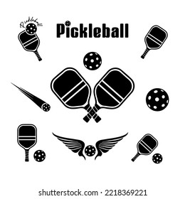 Pickleball logo with bat and ball elements.Pickleball elements design, vector