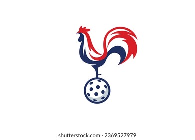 pickleball logo with a combination of a ball and Gallic Rooster for pickleball club, tournament, training, etc.