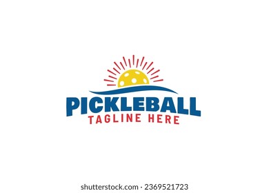 pickleball logo with a combination of a ball, sun, and horizon line for pickleball club, tournament, training, etc.