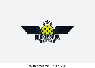 pickleball logo with a combination of a ball, wings and stars.