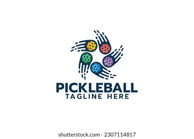 pickleball logo with a combination of five moving balls in a harmonious and synergistic motion