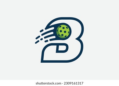 pickleball logo with a combination of letter b and a moving ball in line style for any business especially pickleball shops, pickleball training, clubs, etc.