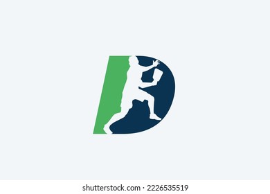 pickleball logo with a combination of the letter D and the silhouette of a pickleball player