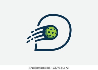 pickleball logo with a combination of letter d and a moving ball in line style for any business especially pickleball shops, pickleball training, clubs, etc.