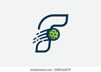 pickleball logo with a combination of letter f and a moving ball in line style for any business especially pickleball shops, pickleball training, clubs, etc.