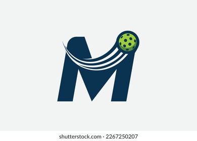 pickleball logo with a combination of letter m and a moving ball for any business especially pickleball shops, pickleball training, clubs, etc.