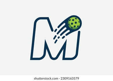 pickleball logo with a combination of letter m and a moving ball in line style for any business especially pickleball shops, pickleball training, clubs, etc.