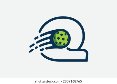 pickleball logo with a combination of letter q and a moving ball in line style for any business especially pickleball shops, pickleball training, clubs, etc.