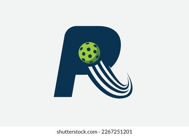 pickleball logo with a combination of letter r and a moving ball for any business especially pickleball shops, pickleball training, clubs, etc.