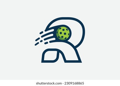 pickleball logo with a combination of letter r and a moving ball in line style for any business especially pickleball shops, pickleball training, clubs, etc.