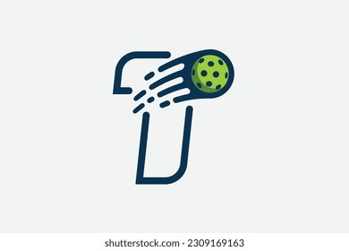 pickleball logo with a combination of letter t and a moving ball in line style for any business especially pickleball shops, pickleball training, clubs, etc.