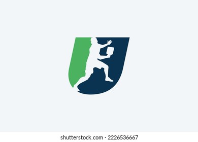 pickleball logo with a combination of letter u and silhouette of a pickleball player