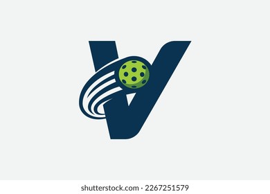 pickleball logo with a combination of letter v and a moving ball for any business especially pickleball shops, pickleball training, clubs, etc.