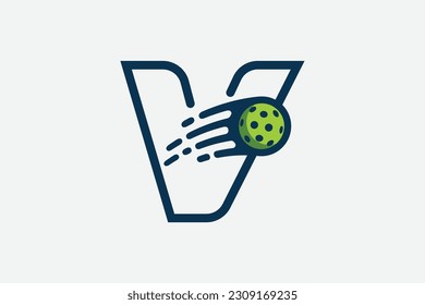 pickleball logo with a combination of letter v and a moving ball in line style for any business especially pickleball shops, pickleball training, clubs, etc.