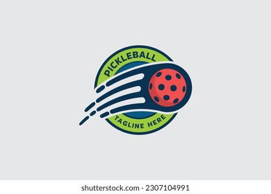 pickleball logo with a combination of a moving ball, swooshes and emblem shape for any business.