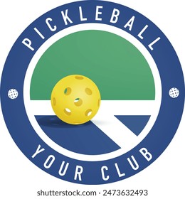 pickleball logo with a combination of a moving ball, swooshes and emblem shape for any business.