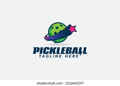 pickleball logo with a combination of pickleball, star, and swoosh