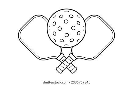 Pickleball Logo With Crossed Racket and Ball Over Them in Outline Style