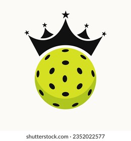 Pickleball Logo Design Concept With Crown Icon. Pickle Ball Winner Symbol