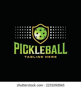 Pickleball Logo Design Illustration on Black Background suitable for Game, Sport or Club Logo, Pickle Ball