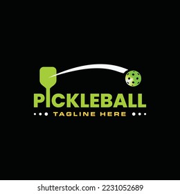 Pickleball Logo Design Illustration on Black Background suitable for Game, Sport or Club Logo, Pickle Ball