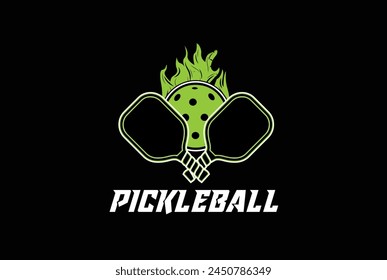 Pickleball Logo Design Illustration on Black Background suitable for Game, Sport or Club Logo, Pickle Ball