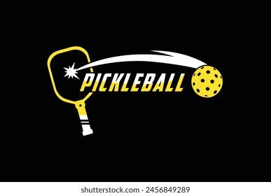 Pickleball Logo Design Illustration on Black Background suitable for Game, Sport or Club Logo - Pickleball sports logo