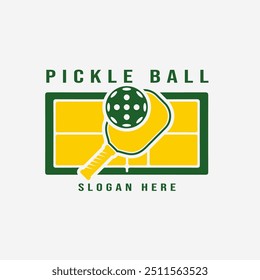 Ilustración del diseño del logotipo de Pickleball adecuada para el juego, el deporte o el logotipo del club, logotipo vintage retro de Pickleball