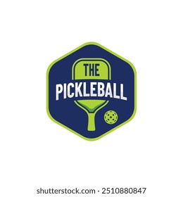 the pickleball logo design light and dark green with hexagon