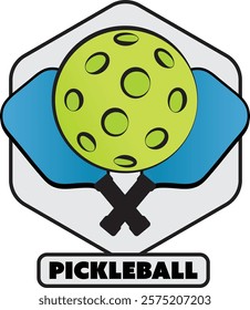 Pickleball Logo graphic design With Crossed Racket paddle and Ball 
